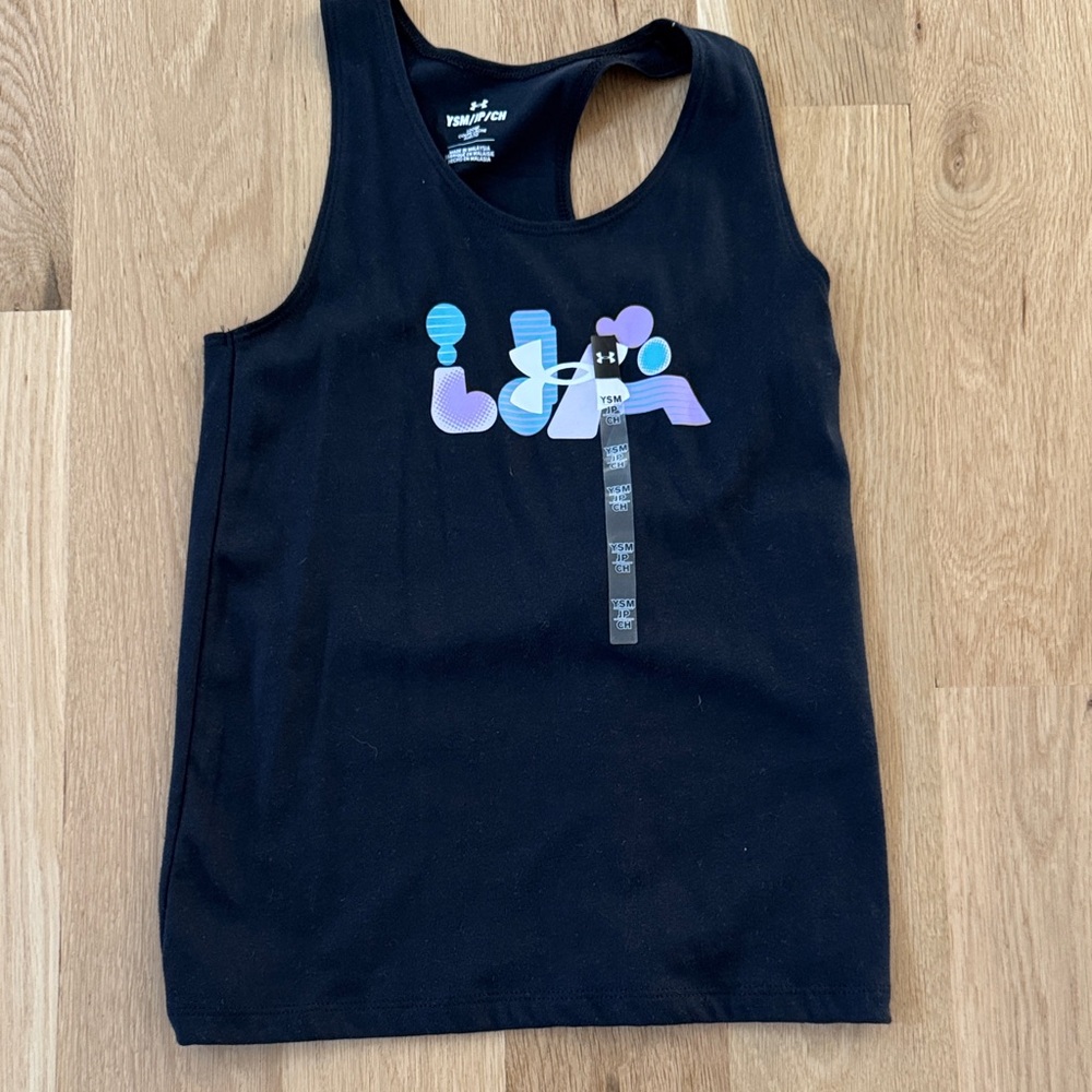 Under Armour Kids Black Tank Top with Blue and Purple Logo